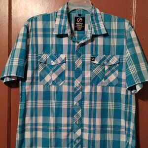 Southpole Shirt Mens 2XL XXL Blue White Plaid Streetwear Short Sleeve Button Up